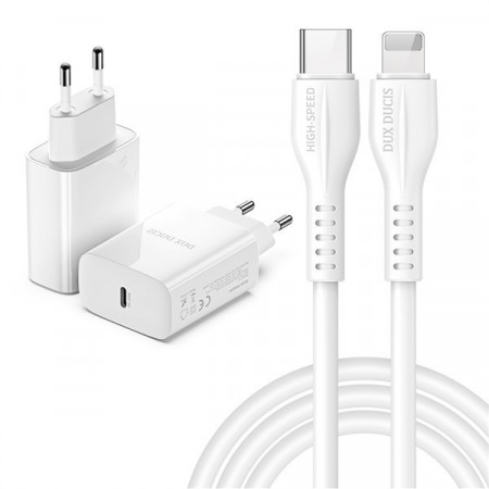 Incarcator Priza Dux Ducis C60 - Type C - PD QC 3.0 20W 3A with Type C to Lightning Cablu white - Img 3