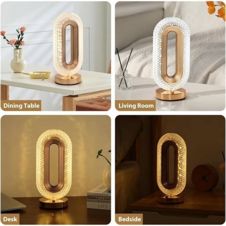 Lampa Diamond Crystal LED Smartix Touch control, 3 temperaturi de culori, Pentru masa, Reincarcabila prin USB, Auriu, AD2332 - Img 5