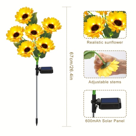 Lumini solare Floarea-Soarelui – Set decorativ cu 6 LED-uri pentru grădină și exterior, TMTH186543 - Img 2