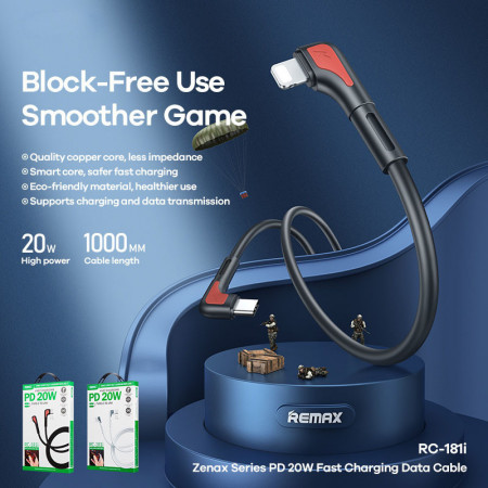 REMAX Cablu Zenax RC-181i - Tip C to Lightning - angled PD 20W 1 metru White