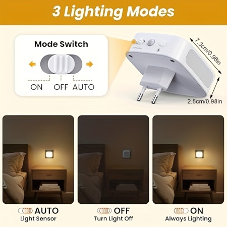 Set 2 bucăți lumină de noapte LED cu senzor, luminozitate reglabilă, 3000K, TMDJ1104267 - Img 2