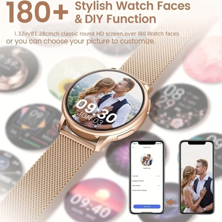 Smartwatch pentru dama, ecran 3.8 cm, bratara metal + silicon, TMHB7446213 - Img 4
