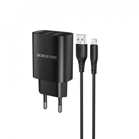 Borofone Incarcator priza BN2 Super - 2xUSB - 2,1A with USB to Lightning black