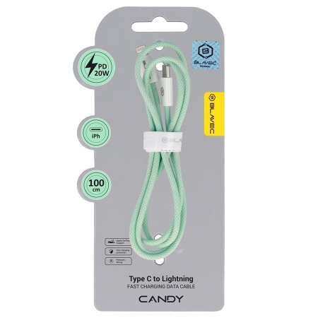 Cablu Blavec Candy Braid - Tip C la Lightning - PD 20W, 2.4A, 1 metru, Apple CarPlay (CCA-CL24GN10) verde Blavec, MGKABAV1771 - Img 8