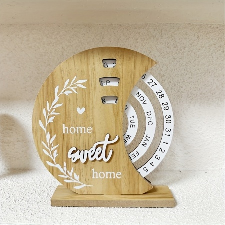 Calendar Perpetuu din Lemn – Design cu Roată Lunară „Home Sweet Home”, TMUC259188 - Img 5