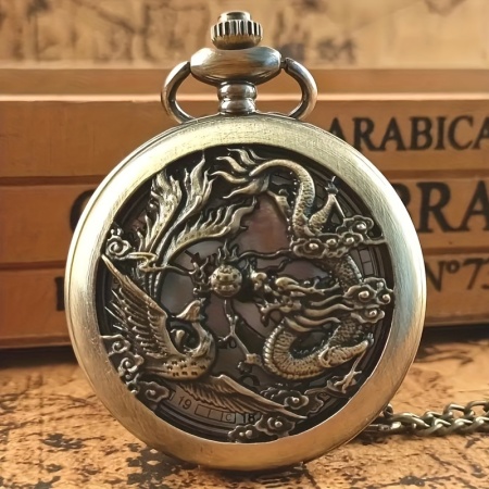 Ceas Vintage Quartz de buzunar, cu cifre arabe, model Dragon, TMGE181935 - Img 5