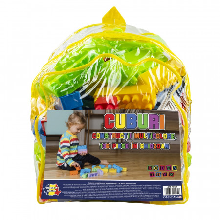 Cuburi constructii, multicolore, 136 piese/ghiozdan - ROBENTOYS - Img 2