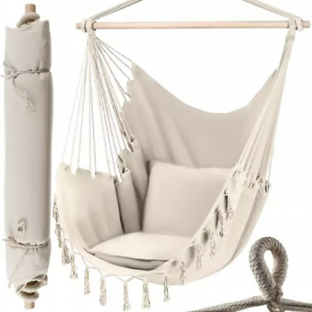 Fotoliu hamac brazilian suspendat cu 2 perne, bej, PM000209383
