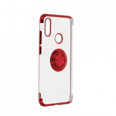 Husa Huawei Y6 (2019) - Silicon transparenta cu Inel Rotativ si Margini Rosii