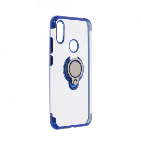 Husa Huawei Y6 (2019) - Silicon transparenta cu Inel Rotativ si Margini Albastre - Img 2