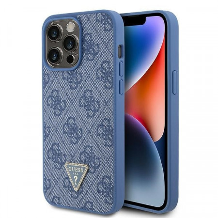 Husa Originala GUESS hardCarcasa Leather 4G Triangle Strass GUHCP15XP4TDPB pentru Iphone 15 Pro Max Albastru - Img 3