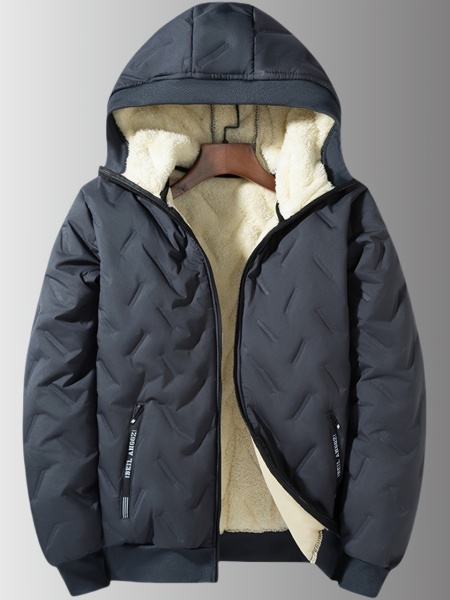 Jachetă Casual cu Glugă pentru Bărbați, Design Matlasat cu Căptușeală Fleece, Croială Largă, Închidere cu Fermoar, TMNA5091776 - Img 3