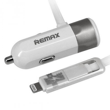 REMAX Car Charger RCC-102 - USB - 3,4A cu 2 in 1 cablu Micro USB, Lightning silver