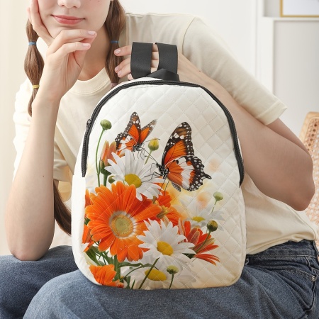Rucsac damă Orangina cu model flori și fluturi – Stil casual și adorabil, TMTP726819 - Img 3