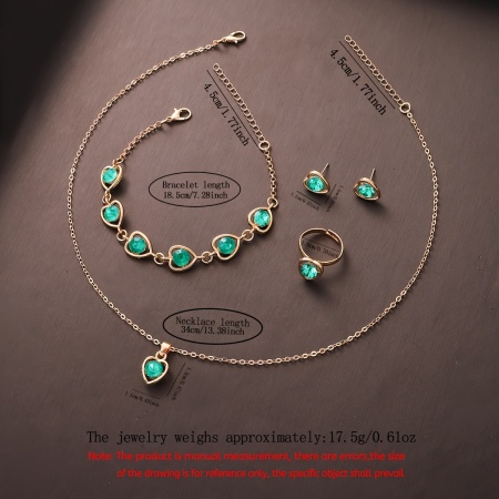 Set cadou elegant pentru dama – Ceas, bratara, colier, cercei si inel, Verde, TMJE6637039 - Img 3