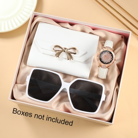 Set cadou elegant pentru femei – Ceas, ochelari de soare și portofel alb, PMNQ2369718