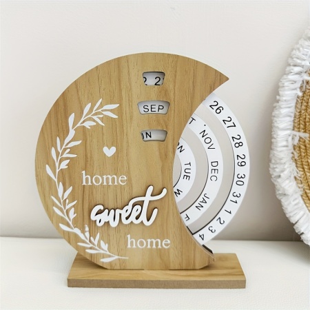 Calendar Perpetuu din Lemn – Design cu Roată Lunară „Home Sweet Home”, TMUC259188 - Img 6