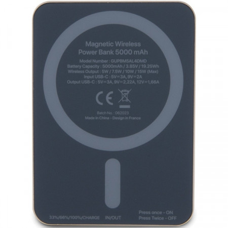 Original Power Bank - GUESS GUPBM5ALGSGD 5000mAh 15W MagSafe Metal Script Logo - Gold - Img 2