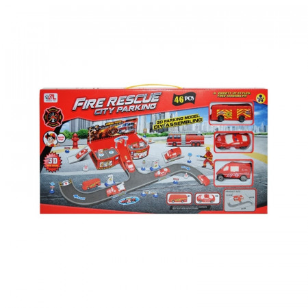 Parcare + masini pompieri + accesorii, 46 piese/cutie