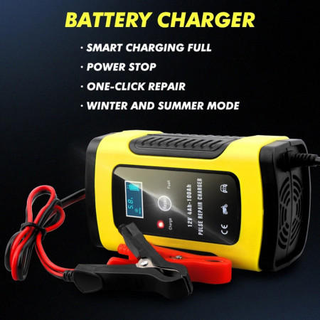 Redresor smart acumulatori auto - moto ,12V, 4ah-100ah cu display , 6A viteza maxima incarcare , inteligent , functie de reparare acumulator prin impulsuri si posibilitate incarcare baterie direct pe masina, inclusiv cu start -stop