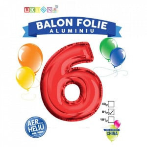 Balon, folie aluminiu, rosu, cifra 6, 81 cm, FLV31420