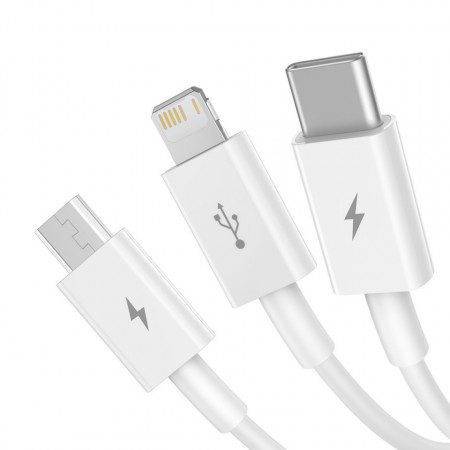 Baseus Cablu Superior 3 in 1- USB to Tip C, MicroUSB, Lightning - 3,5A 1,5 metri (CAMLTYS-02) alb