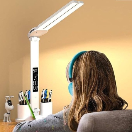 Lampa de birou Charging version 1, Reglare intensitate lumina rece/calda, USB, Timp, Temperatura, Data, Alb, AD4492 - Img 3