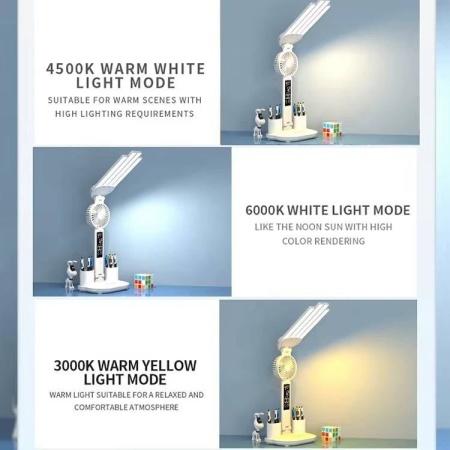 Lampă de birou Smartix LED flexibil 32-53 CM cu ceas, dată și temperatură, 2 Organizatoare, Alb, AD32532 - Img 6