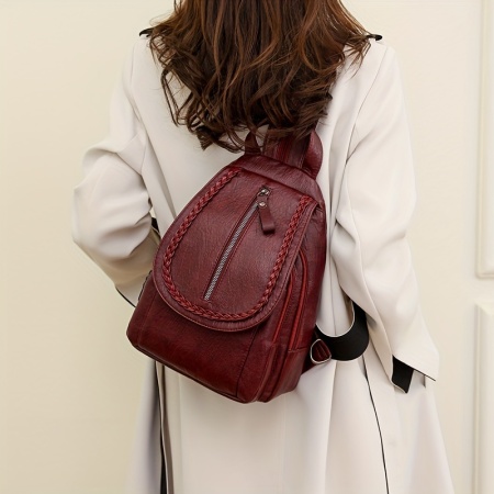 Rucsac Vintage pentru Femei, cu design impletit, cu bretele, TMQH392602 - Img 6