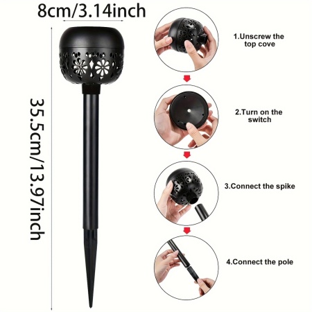 Set 4 lămpi solare LED tip torță pentru grădină – Iluminat decorativ cu efect de proiecție, TMQY381581 - Img 2