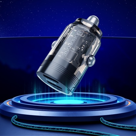 Borofone Car charger BZ29B Outstanding - 2xType C - PD 36W 3A with Type C to Lightning cable transparent-black - Img 2