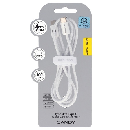 Cablu împletit Blavec Candy - Tip C la Tip C - PD 60W, 3A, 1 metru, Apple CarPlay/Android Auto (CCA-CC3W10) Alb, MGKABAV1759 - Img 6