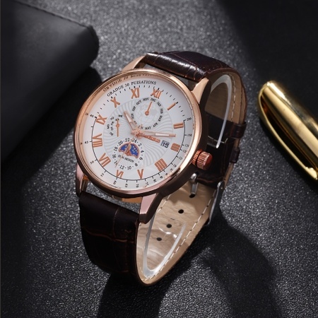 Ceas Quartz Elegant pentru barbati, curea piele ecologica, PMQH70815 - Img 3