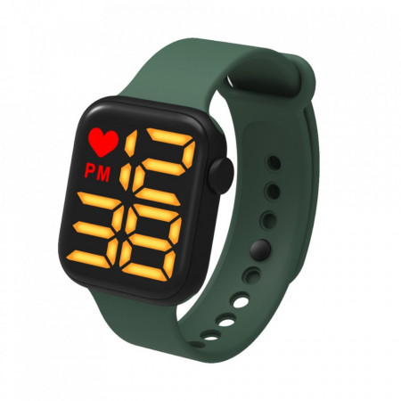 Ceas Sport Led Unisex, Quartz, afisaj Digital, Verde, LED102