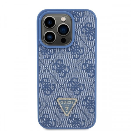 Husa Originala GUESS hardCarcasa Leather 4G Triangle Strass GUHCP15LP4TDPB pentru Iphone 15 Pro Albastru - Img 2