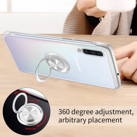 Husa Samsung Galaxy A70 | A70s din Silicon transparenta cu Inel Rotativ si Margini Argintii - Img 2
