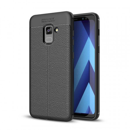 Husa Samsung Galaxy A8 PLUS Neagra din TPU cu Design de Tip Piele - Img 4