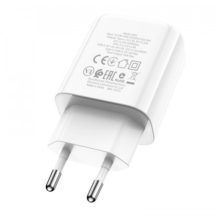 Incarcator Priza Borofone BN4 Potential - USB + Type C - QC 3.0 PD 2.0 20W white - Img 2
