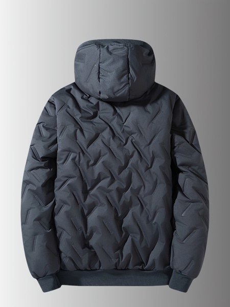 Jachetă Casual cu Glugă pentru Bărbați, Design Matlasat cu Căptușeală Fleece, Croială Largă, Închidere cu Fermoar, TMNA5091776 - Img 4