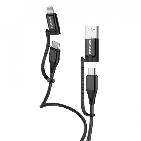 KAKU Cablu KSC-654 Tuojie 4 in 1 - USB + Tip C to Tip C + Lightning - 1,2 metri negru - Img 2