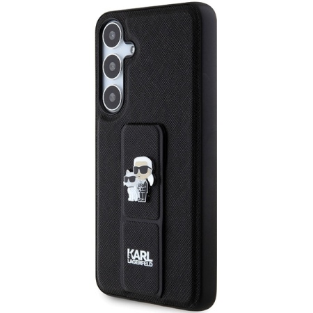 Original Pouch KARL LAGERFELD hardcase Gripstand Saffiano Karl&Choupette Pins KLHCS24SGSAKCPK for Samsung Galaxy S24 black