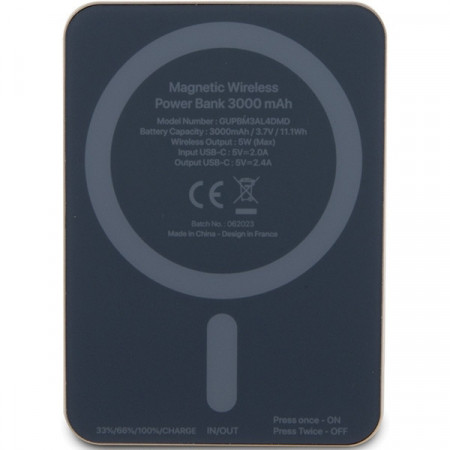 Original Power Bank - GUESS GUPBM3AL4DMD 3000mAh 5W MagSafe 4G Strassed Metal Logo - Auriu - Img 2
