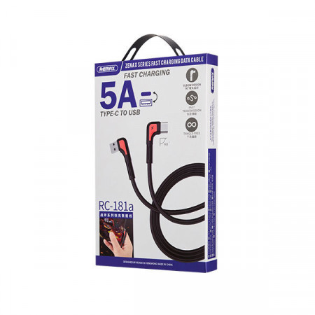 REMAX Cablu Zenax RC-181a - USB to Tip C - angled 5A 1 metre Negru - Img 2