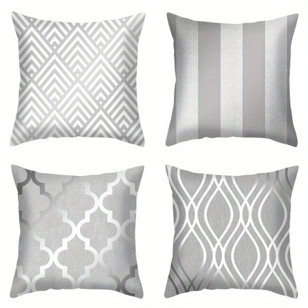 Set 4 Huse Decorative pentru Perne – Model Geometric Elegant, Nuanțe de Gri, 45x45 cm, PMPT389116