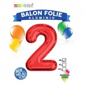 Balon, folie aluminiu, rosu, cifra 2, 40 cm, FLV31376