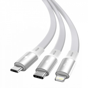 Baseus Cablu Bright Mirror 3 in 1 - USB to Micro USB, Lightning, Tip C - 3,5A 1,2 metrus (CAMLT-MJ02) alb