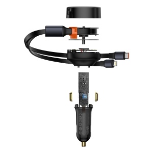 Baseus Car Charger Enjoyment Retractable 2 in 1 - Type C + Lightning - 30W (CGTX000001) Negru, MGŁAD001546 - Img 4
