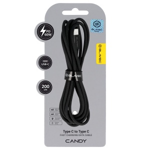 Blavec Cable Candy braided - Type C to Type C - PD 60W 3A 2 metres (CCA-CC3B20) black, KABAV1777
