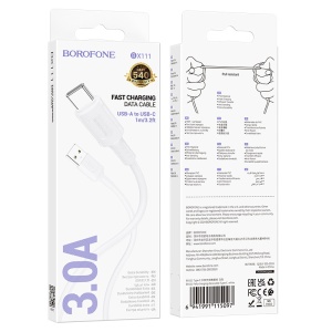 Borofone Cable BX111 Feliz - USB to Type C - 3A 1 metre white - Img 3