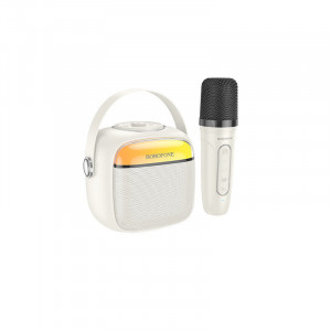 Borofone Portable Bluetooth Speaker BP15 Dazzling mini karaoke with microphone white - Img 2